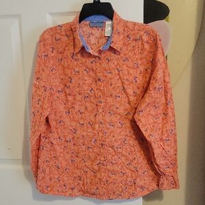 Wrangler Blues SzXL Vibrant Western Orange Boot Motif Casual Snap-up Shirt